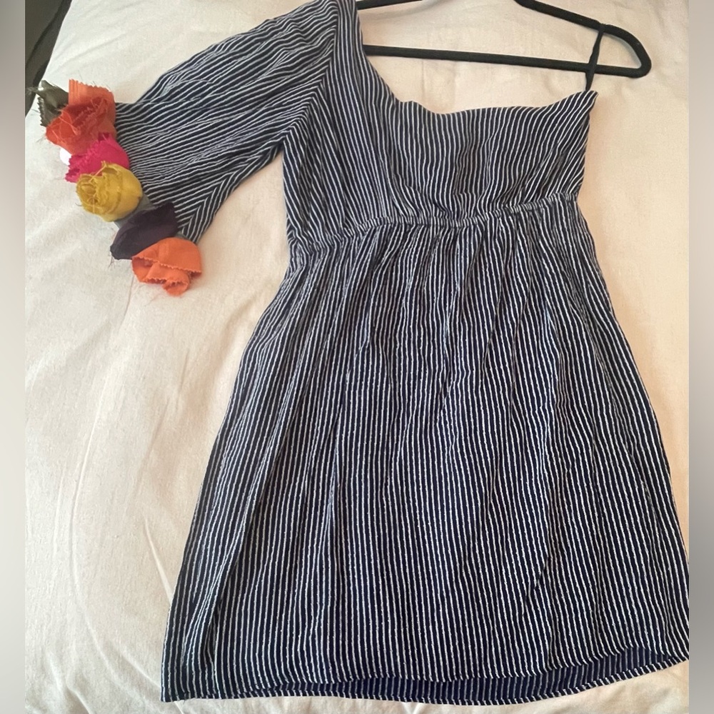 Judith March Women’s One Shoulder Blue and White Striped Dress size Medium